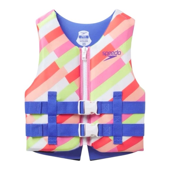 Speedo Kids Swim Vest - Neon Stripes Youth Swimming Life Jacket Vest PFD USCG - Picture 1 of 4